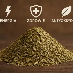 Góra suszonej yerba mate, symbolizująca energię, zdrowie i antyoksydanty. Idealna do codziennego detoksu.
